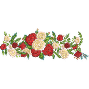 Elegant Red Rose Floral Bouquet Botanical Vine Decorative Border Lace Embroidery Design