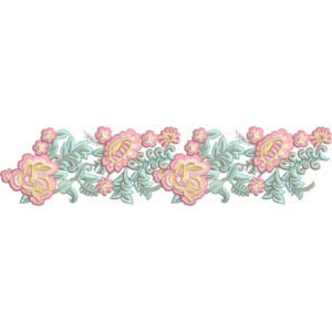 Elegant Pastel Floral Bouquet Leafy Vine Repeating Decorative Border Lace Embroidery Design