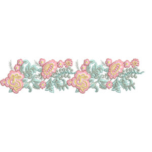 Elegant Pastel Floral Bouquet Leafy Vine Repeating Decorative Border Lace Embroidery Design