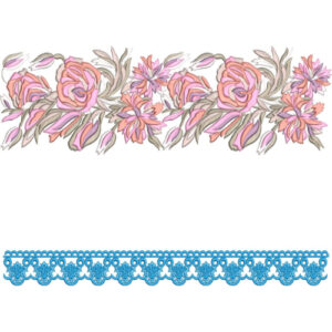 Elegant Rose Floral Bouquet with Scalloped Lace Border Decorative Embroidery Design Set