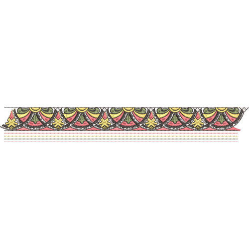 Elegant Scalloped Fan Floral Repeating Decorative Border Lace Embroidery Design