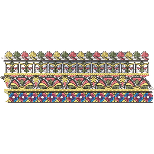 Elegant Multi-Tier Floral Geometric Ornamental Decorative Border Lace Embroidery Design