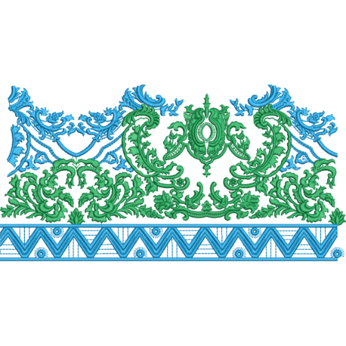 Elegant Baroque Scrollwork Chevron Ornamental Decorative Border Lace Embroidery Design