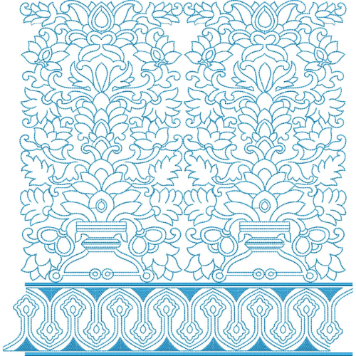 Elegant Floral Damask Panel with Geometric Border Lace Embroidery Machine Design