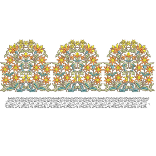 Elegant Floral Scalloped Border Lace Embroidery Machine Design