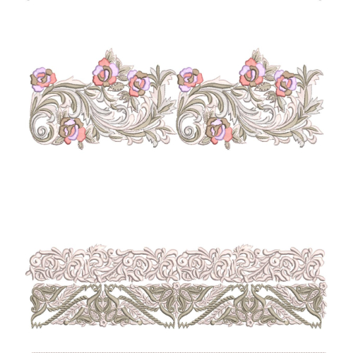 Elegant Floral Scroll & Ornamental Lace Border Embroidery Machine Design Collection