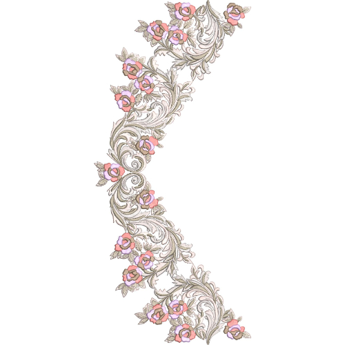 Elegant Floral Scroll Neckline Lace Embroidery Machine Design