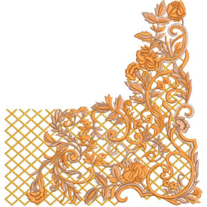 Elegant Ornamental Rose Corner Lace Embroidery Machine Design
