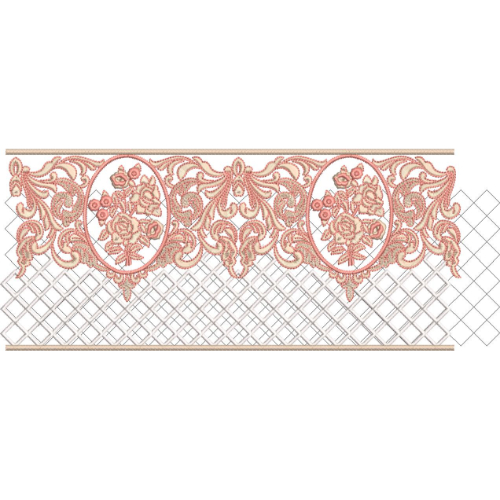 Elegant Floral Medallion Mesh Border Lace Embroidery Machine Design