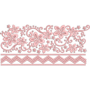 Elegant Floral Scroll Border with Chevron Trim Lace Embroidery Machine Design Collection