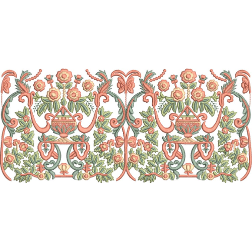 Elegant Floral Urn Damask Lace Embroidery Machine Design
