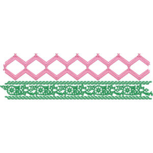 Elegant Geometric Diamond Border & Floral Vine Lace Embroidery Machine Design Collection