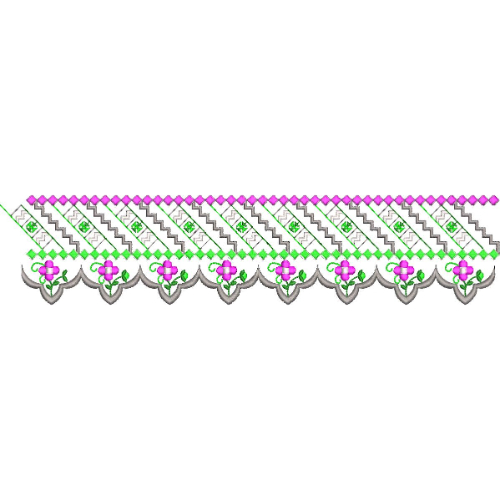 Elegant Geometric Floral Scalloped Lace Border Embroidery Machine Design