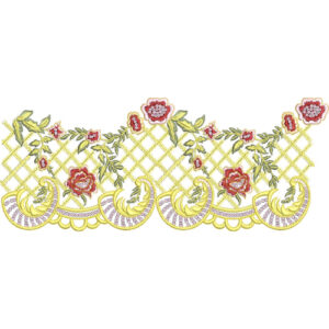 Elegant Floral Diamond Trellis Scalloped Border Lace Embroidery Design