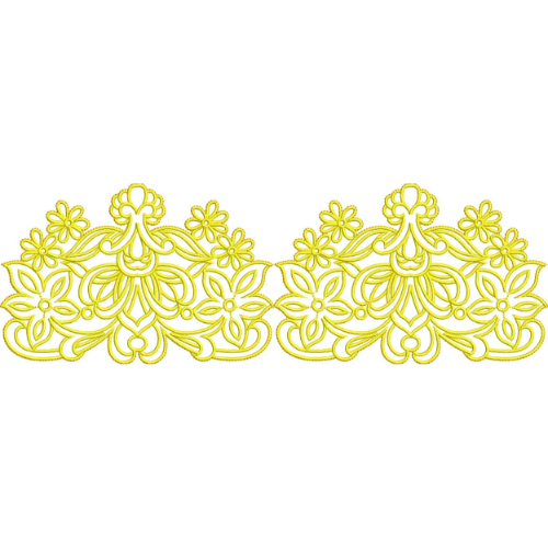 Elegant Symmetrical Floral Scroll Decorative Border Lace Embroidery Design