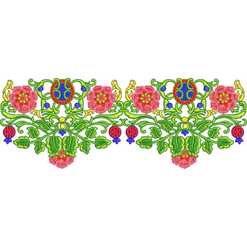 Elegant Ornamental Floral Medallion Decorative Border Lace Embroidery Design