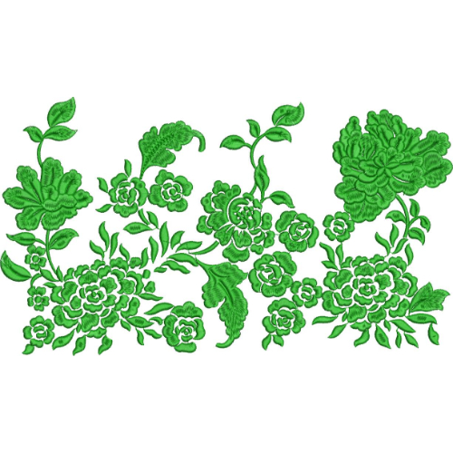 Elegant Botanical Floral Spray Lace Embroidery Design with Ornamental Leaf Motifs