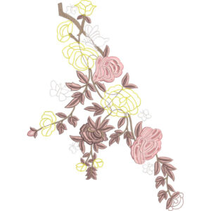Elegant Vintage Rose Floral Branch Embroidery Machine Design with Decorative Botanical Pattern