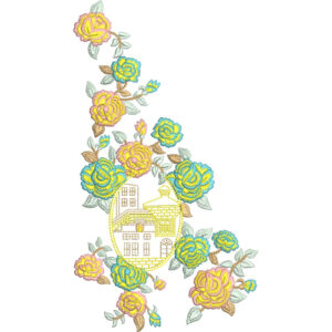Elegant Floral Cottage Scene Embroidery Machine Design with Blooming Rose Garden Pattern