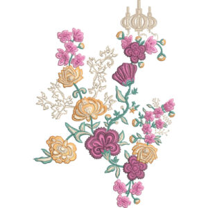 Elegant Vintage Floral Chandelier Embroidery Machine Design with Decorative Botanical Arrangement
