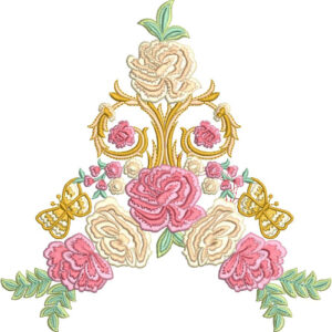 Elegant Vintage Rose and Butterfly Embroidery Machine Design with Ornamental Floral Pattern
