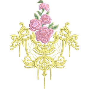 Elegant Ornamental Rose Chandelier Embroidery Machine Design with Decorative Floral Scroll Pattern