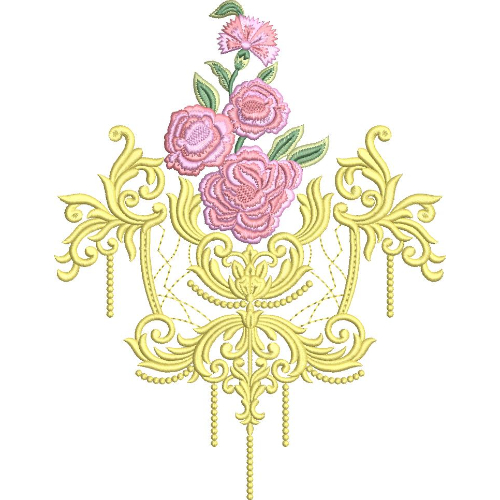 Elegant Ornamental Rose Chandelier Embroidery Machine Design with Decorative Floral Scroll Pattern
