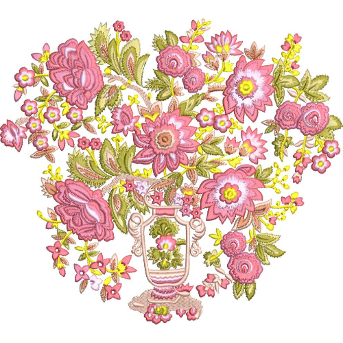 Elegant Floral Bouquet with Ornamental Vase Embroidery Machine Design Decorative Botanical Pattern Set