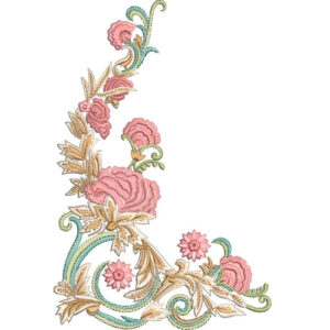 Elegant Rose Floral Corner Embroidery Machine Design with Decorative Botanical Scroll Pattern