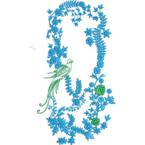 Elegant Bird and Floral Vine Embroidery Machine Design with Decorative Botanical Frame Pattern