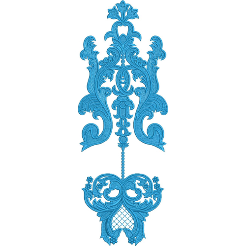Elegant Ornamental Damask Embroidery Machine Design with Decorative Floral Scroll Pattern