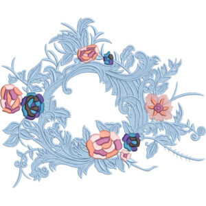 Elegant Ornamental Floral Wreath Embroidery Machine Design with Decorative Botanical Scroll Pattern