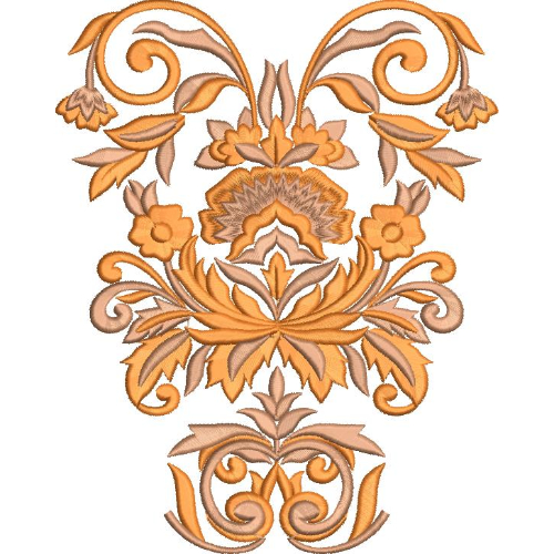 Elegant Ornamental Floral Embroidery Machine Design with Decorative Botanical Scroll Pattern
