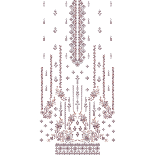 Elegant Floral Front Panel Dress Embroidery Design