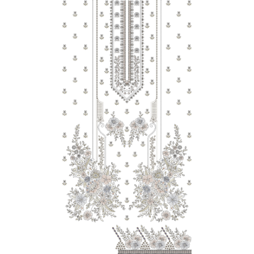 Elegant Floral Front Panel Dress Embroidery Design