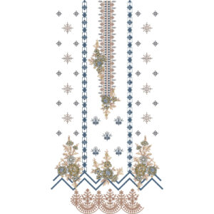 Elegant Floral Front Panel Dress Embroidery Design
