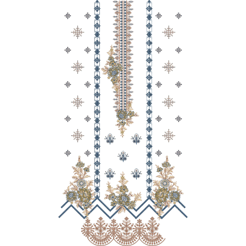 Elegant Floral Front Panel Dress Embroidery Design