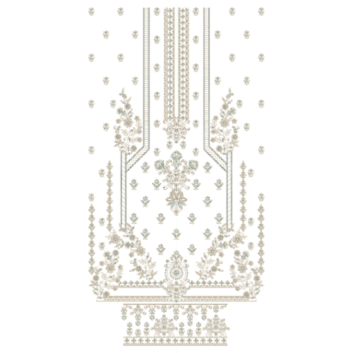 Elegant Floral Front Panel Dress Embroidery Design
