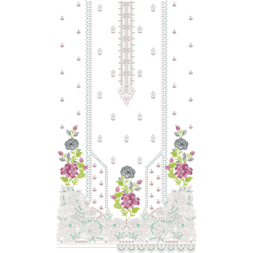 Elegant Floral Front Panel Dress Embroidery Design