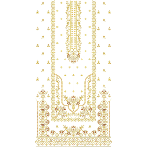 Elegant Floral Front Panel Dress Embroidery Design