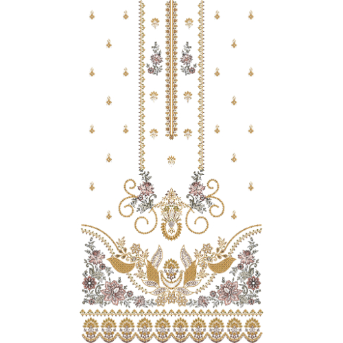 Elegant Floral Front Dress Embroidery Design