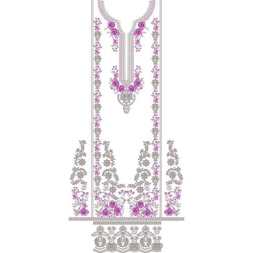 Elegant Floral Neckline Front Dress Embroidery Design