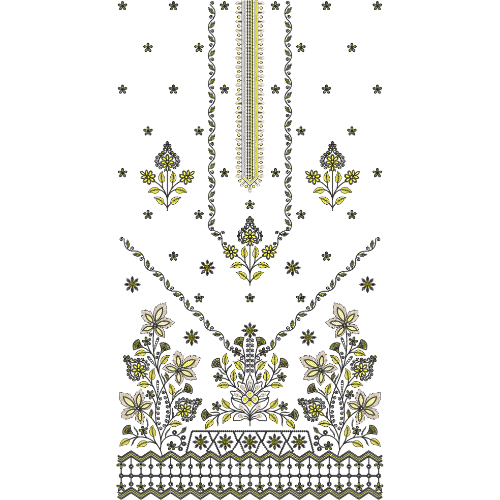 Elegant Floral Front Dress Embroidery Design
