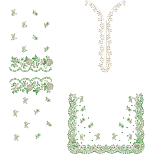 Elegant Floral Neckline Dress Embroidery Design