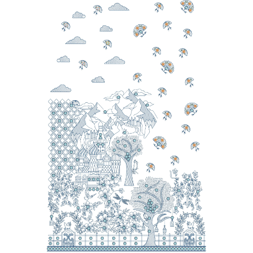 Elegant Scenic Landscape Dress Embroidery Design