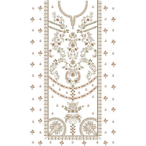 Elegant Floral Front Panel Dress Embroidery Design
