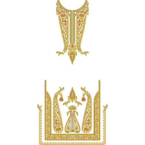 Elegant Floral Neckline Front Dress Embroidery Design