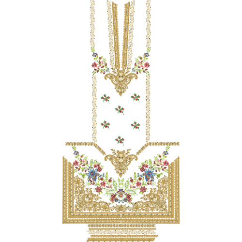 Elegant Floral Front Panel Dress Embroidery Design