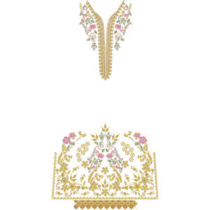 Elegant Floral V-Neck Front Dress Embroidery Design