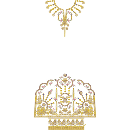 Elegant Ornamental Neckline Front Dress Embroidery Design